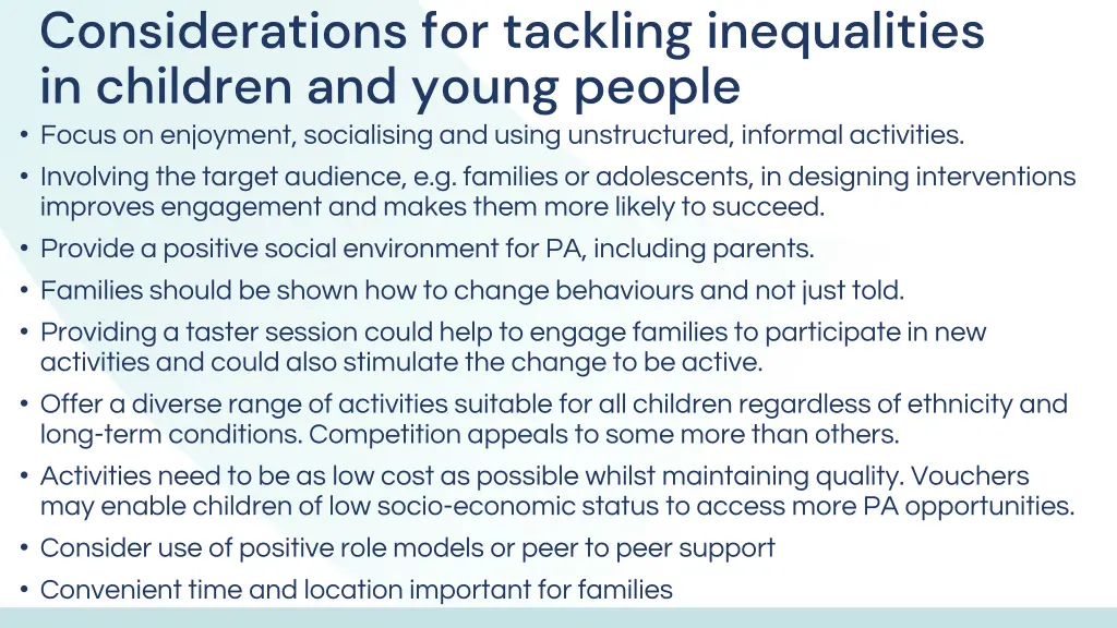 considerations for tackling inequalities