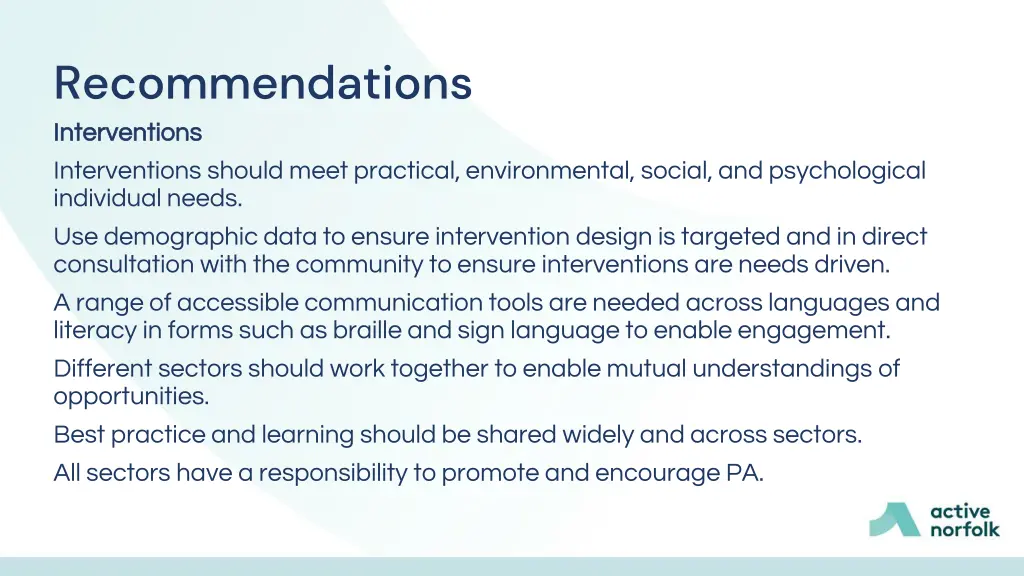 recommendations interventions interventions