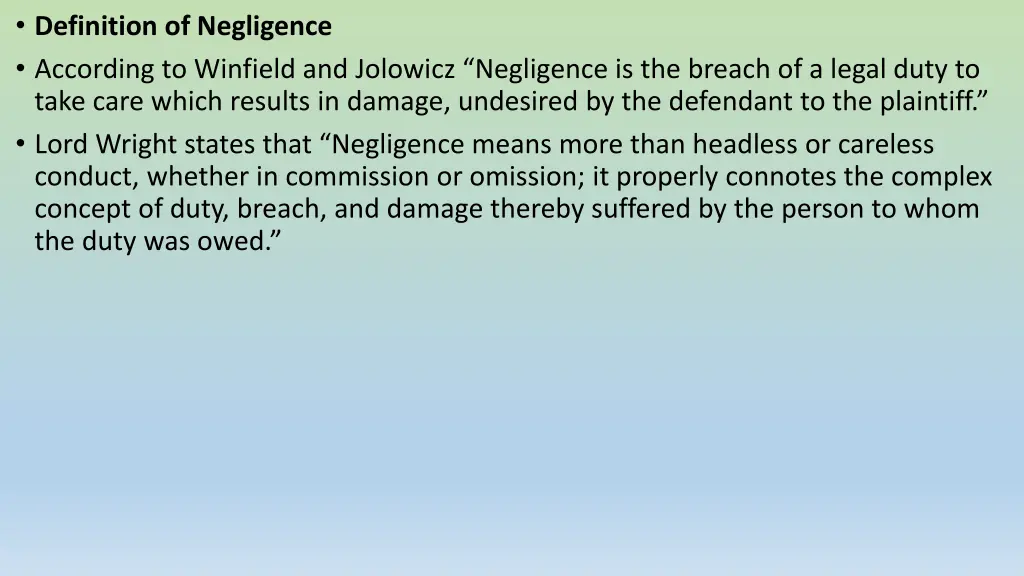 definition of negligence according to winfield