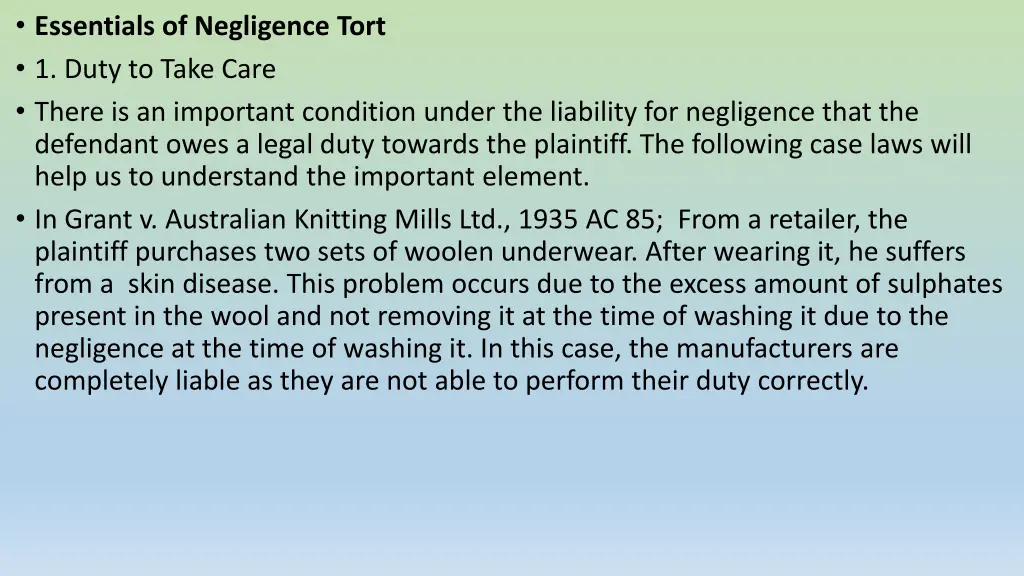 essentials of negligence tort 1 duty to take care