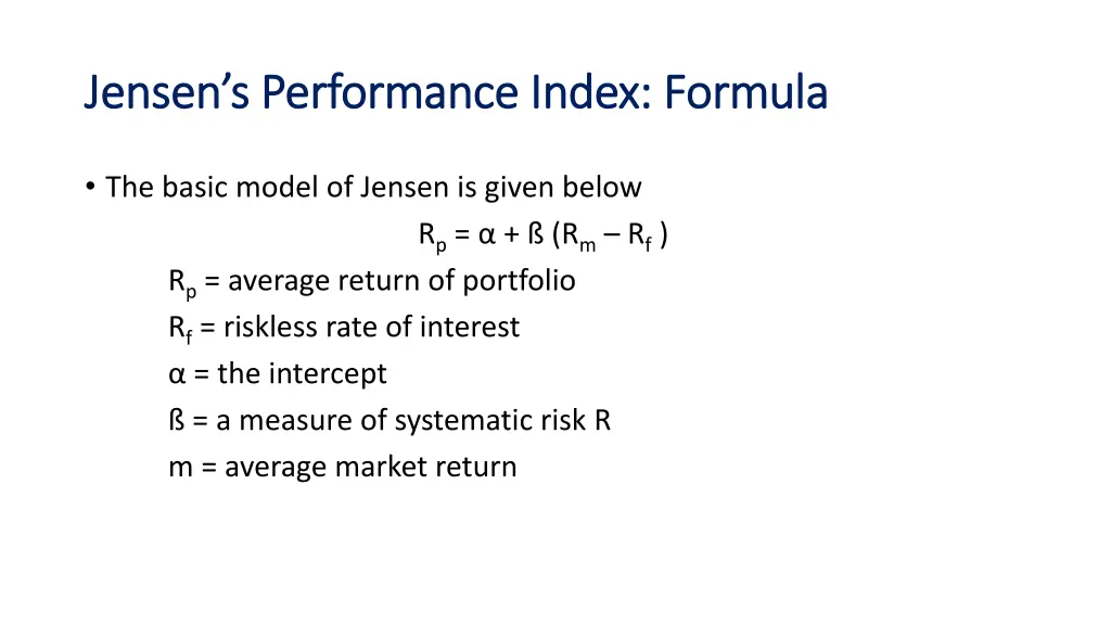 jensen s performance index formula jensen