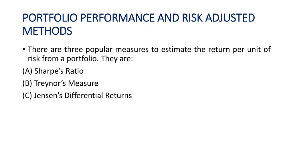 portfolio performance and risk adjusted portfolio 1