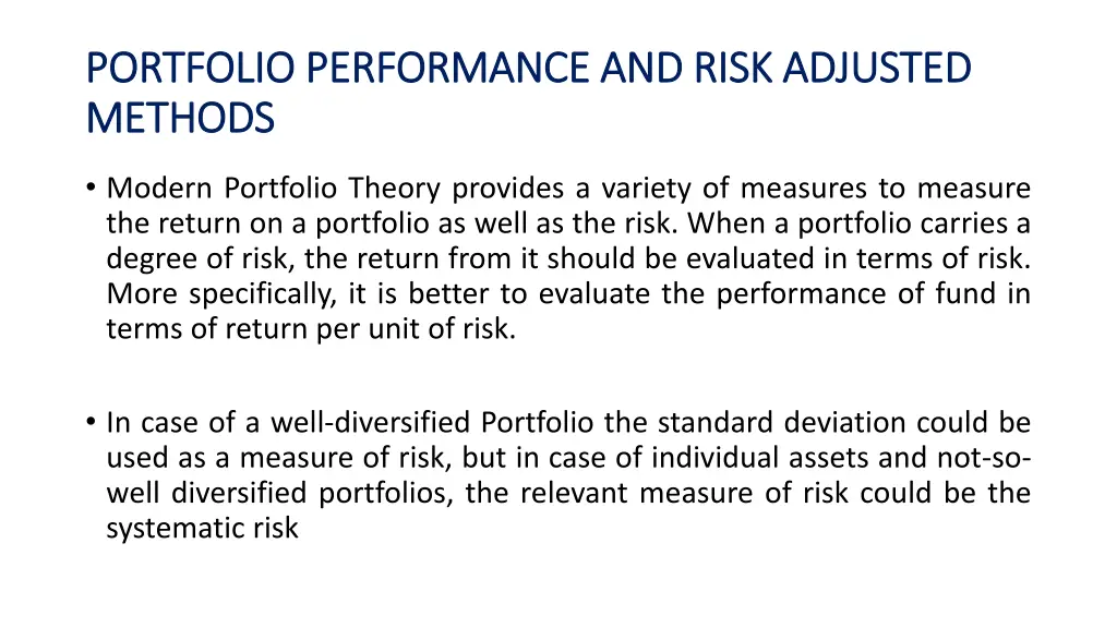 portfolio performance and risk adjusted portfolio