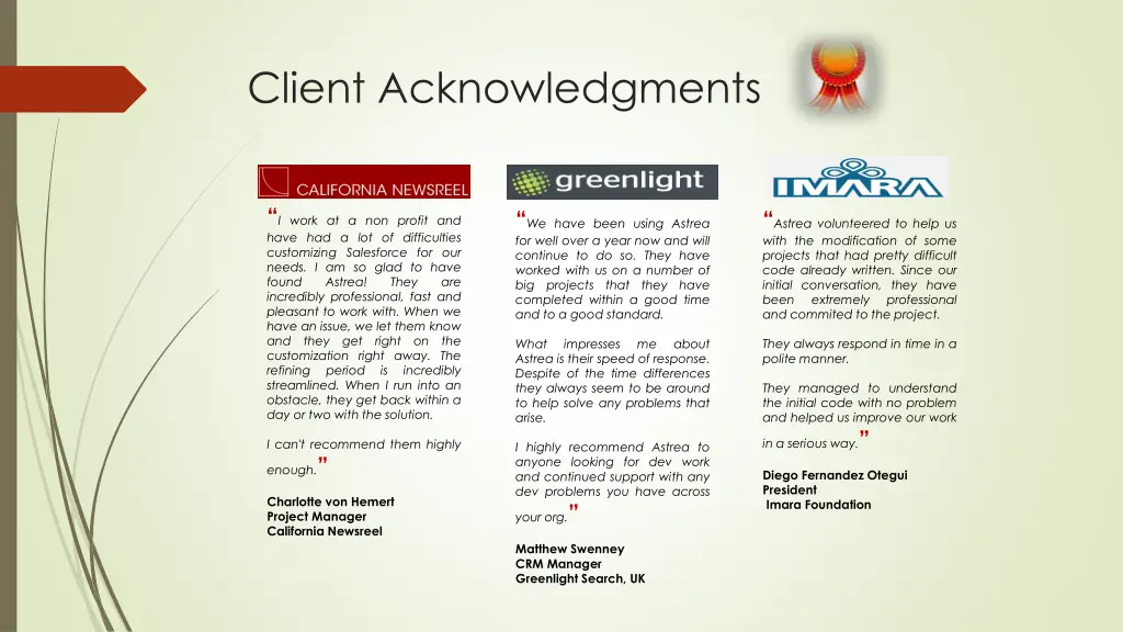 client acknowledgments