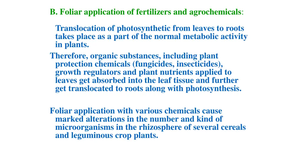 b foliar application of fertilizers