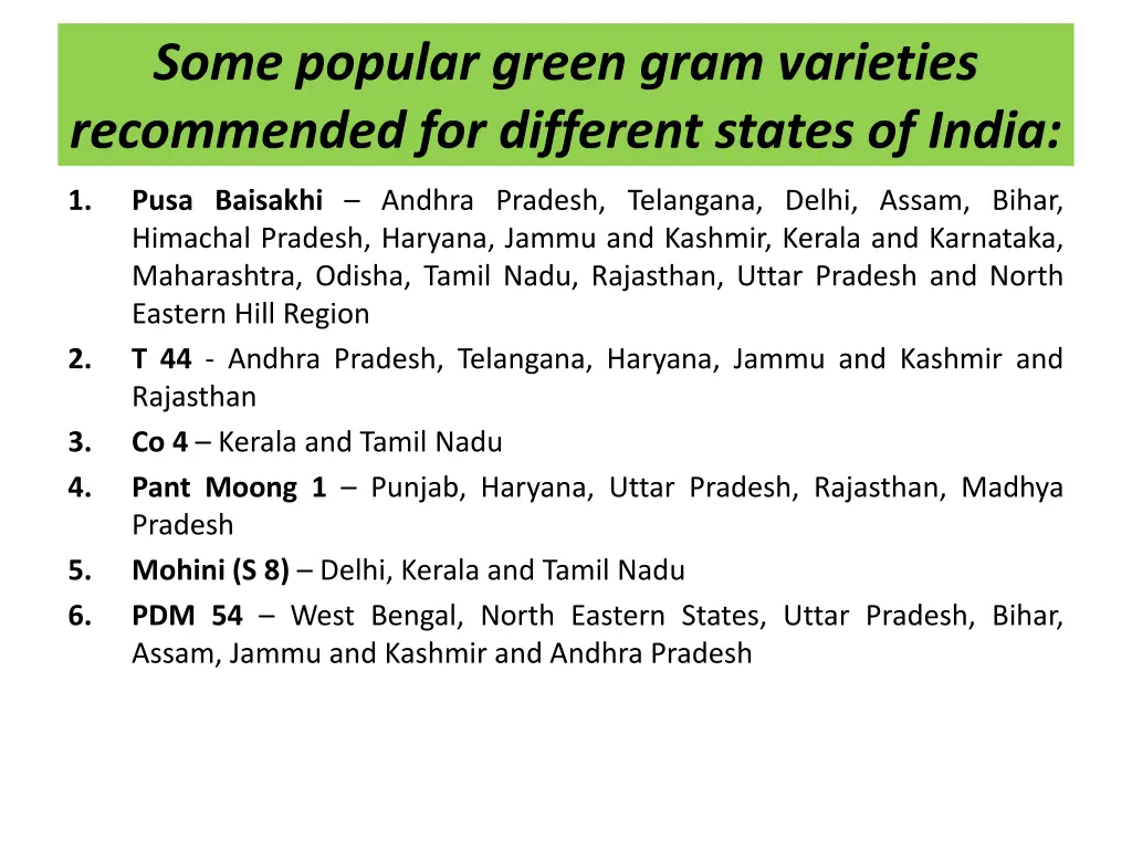 some popular green gram varieties recommended