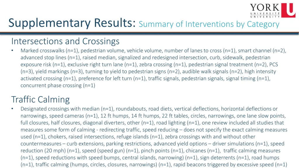 supplementary results summary of interventions 1