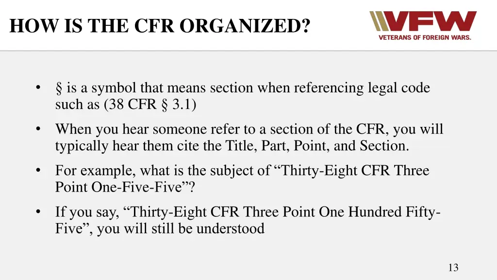 how is the cfr organized 3