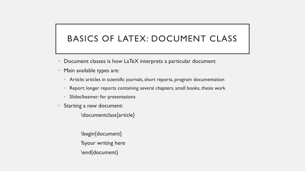 basics of latex document class