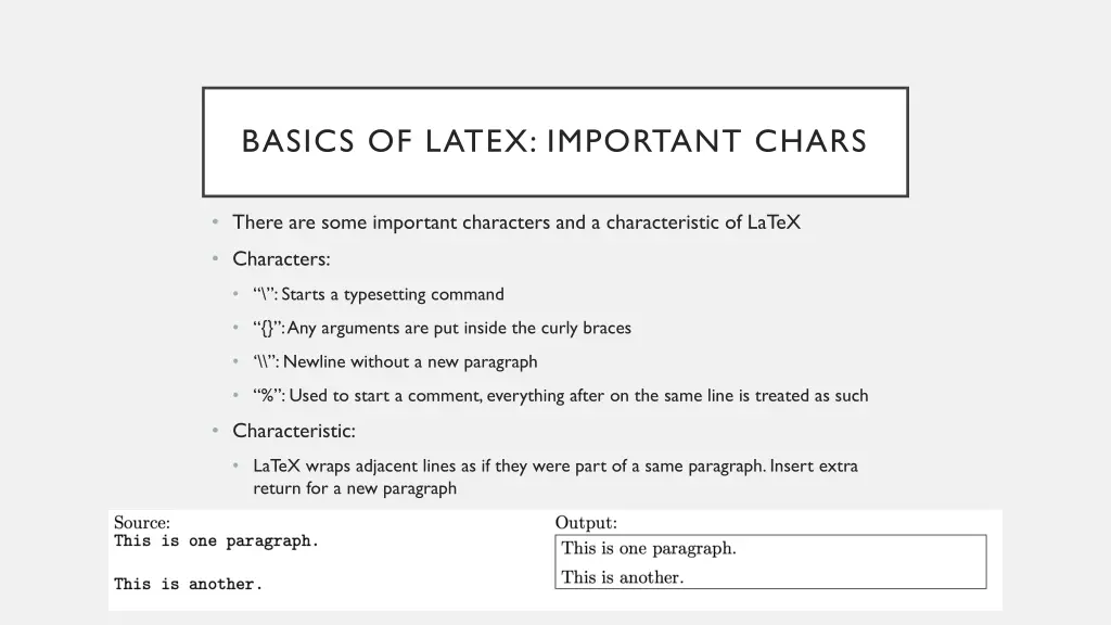 basics of latex important chars