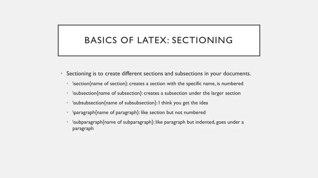 basics of latex sectioning