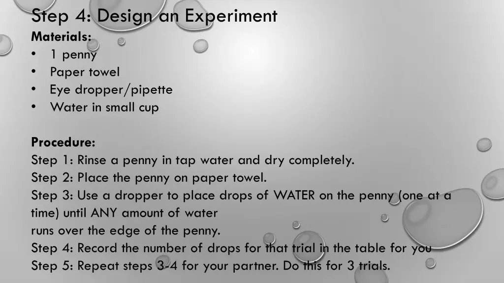 step 4 design an experiment materials 1 penny