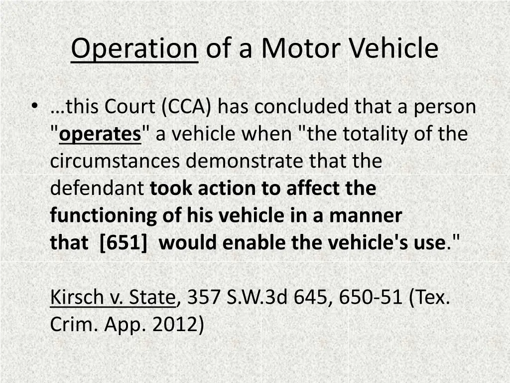 operation of a motor vehicle