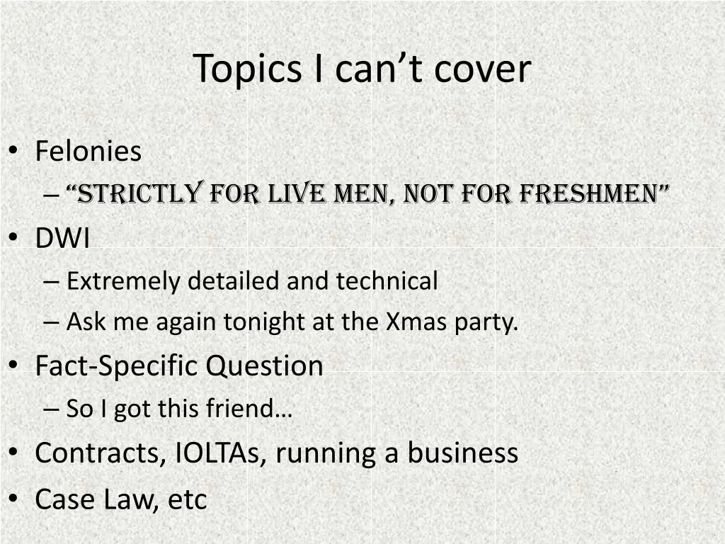 topics i can t cover