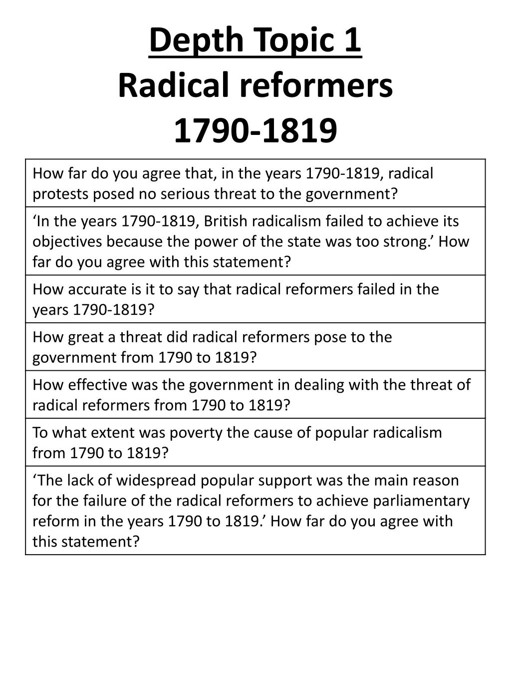 depth topic 1 radical reformers 1790 1819