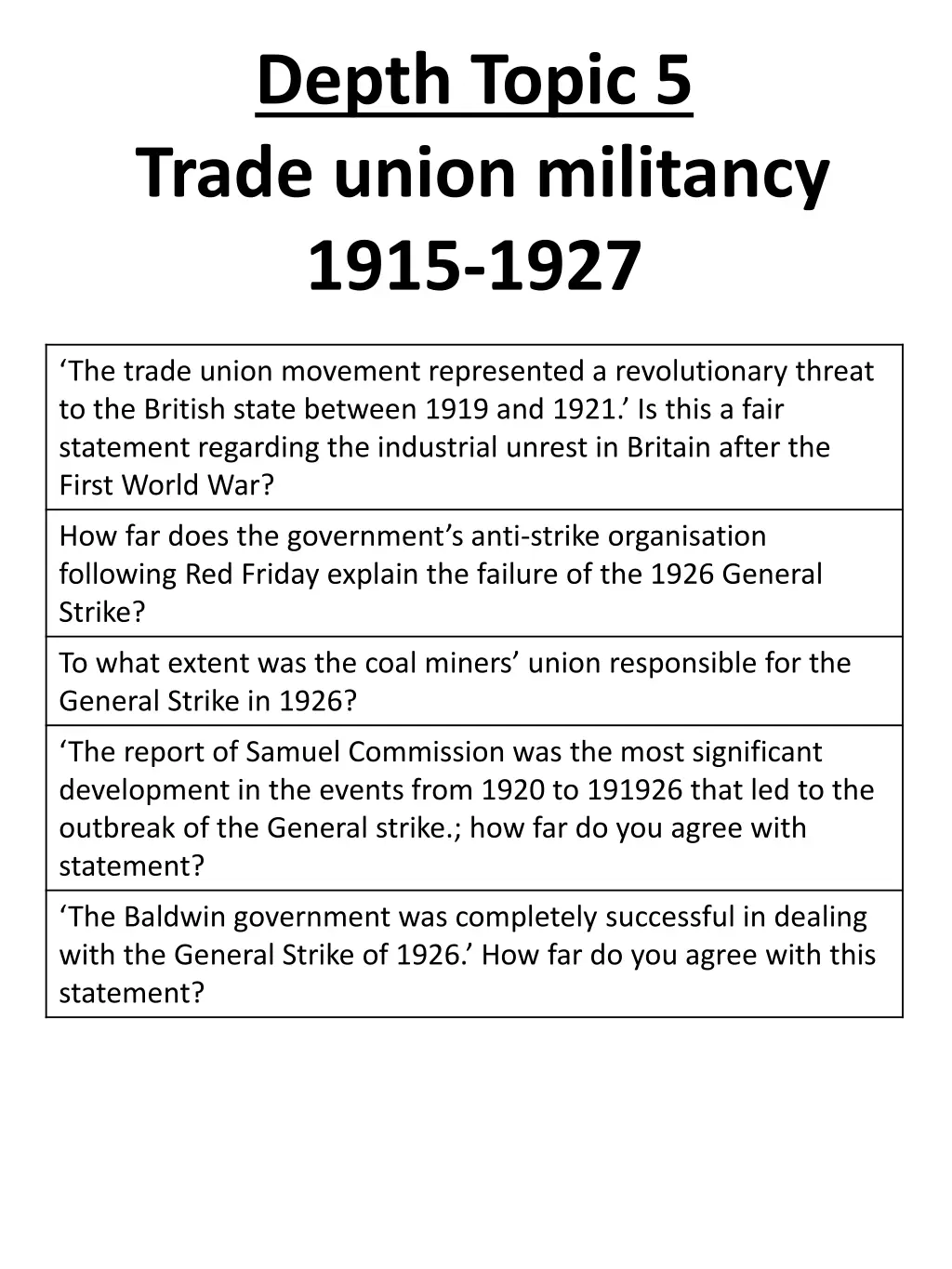 depth topic 5 trade union militancy 1915 1927