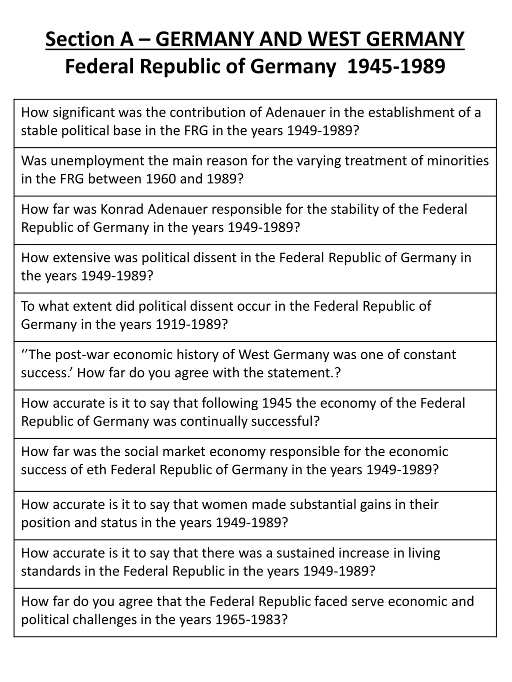 section a germany and west germany federal