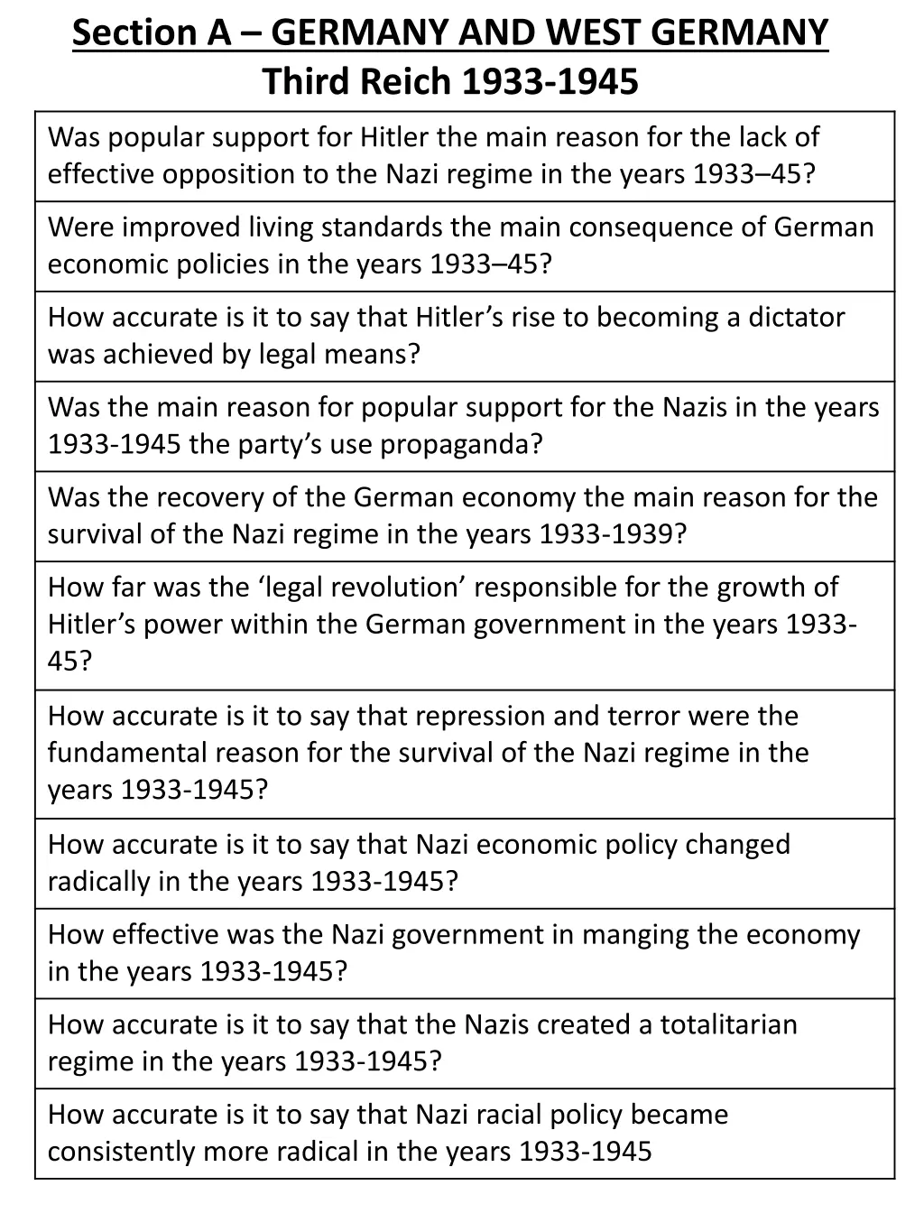 section a germany and west germany third reich