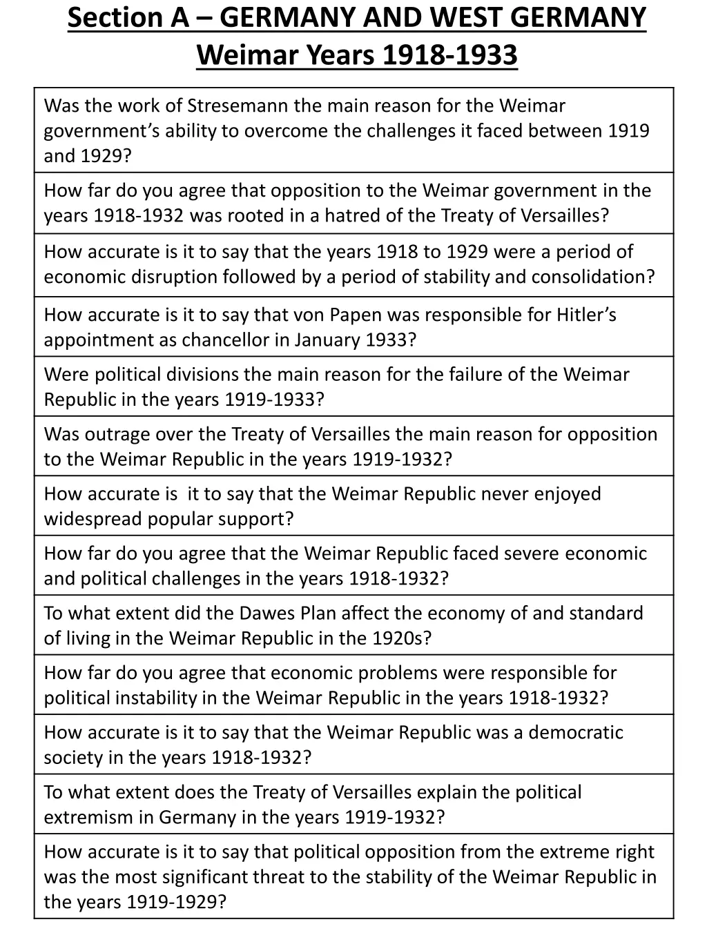 section a germany and west germany weimar years