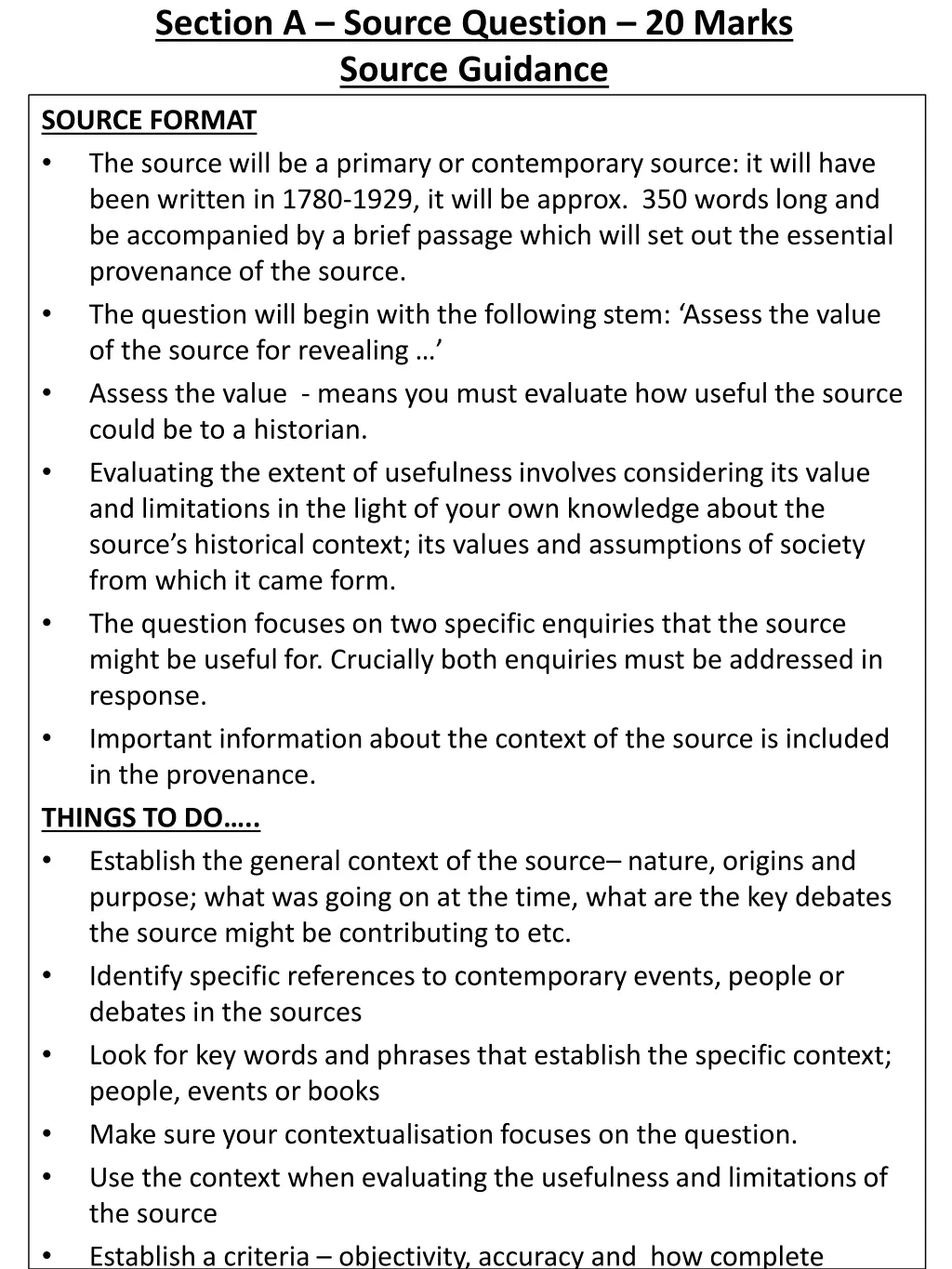 section a source question 20 marks source guidance