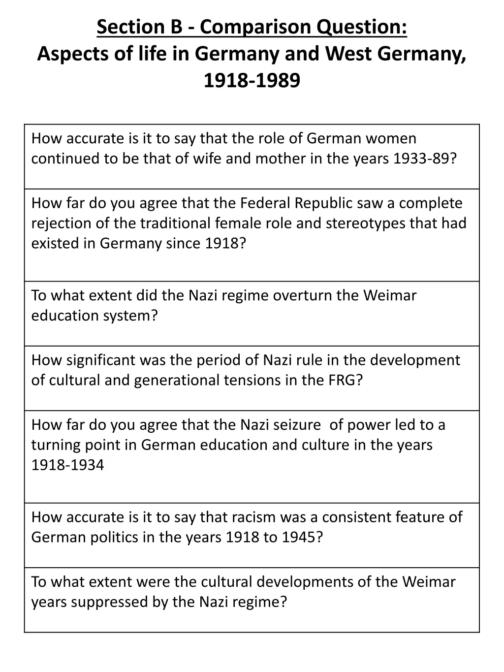 section b comparison question aspects of life