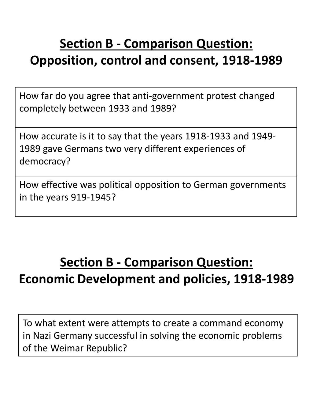 section b comparison question opposition control