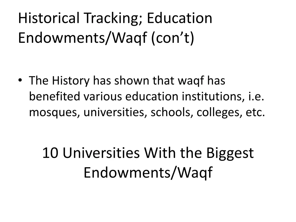 historical tracking education endowments waqf