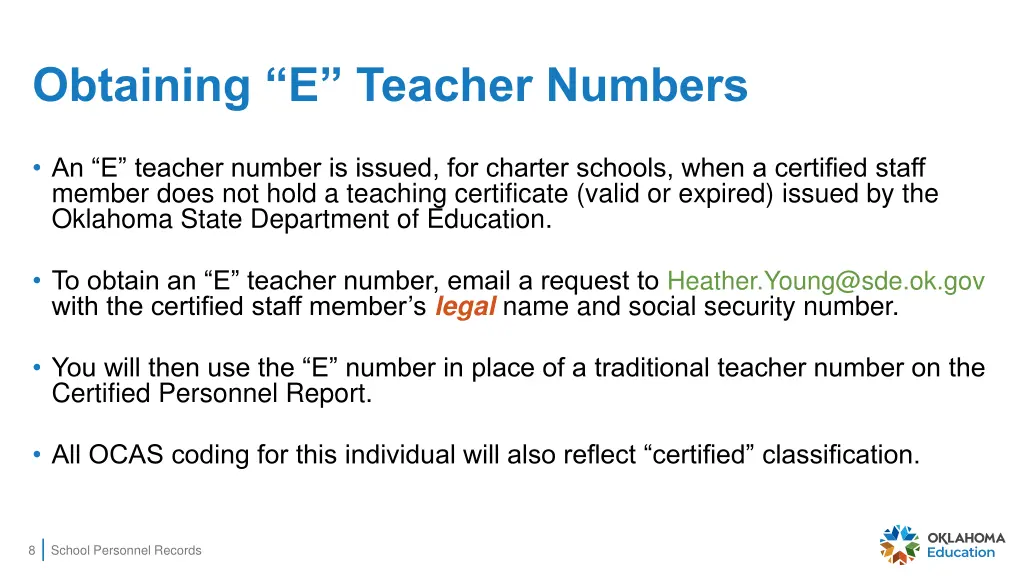 obtaining e teacher numbers