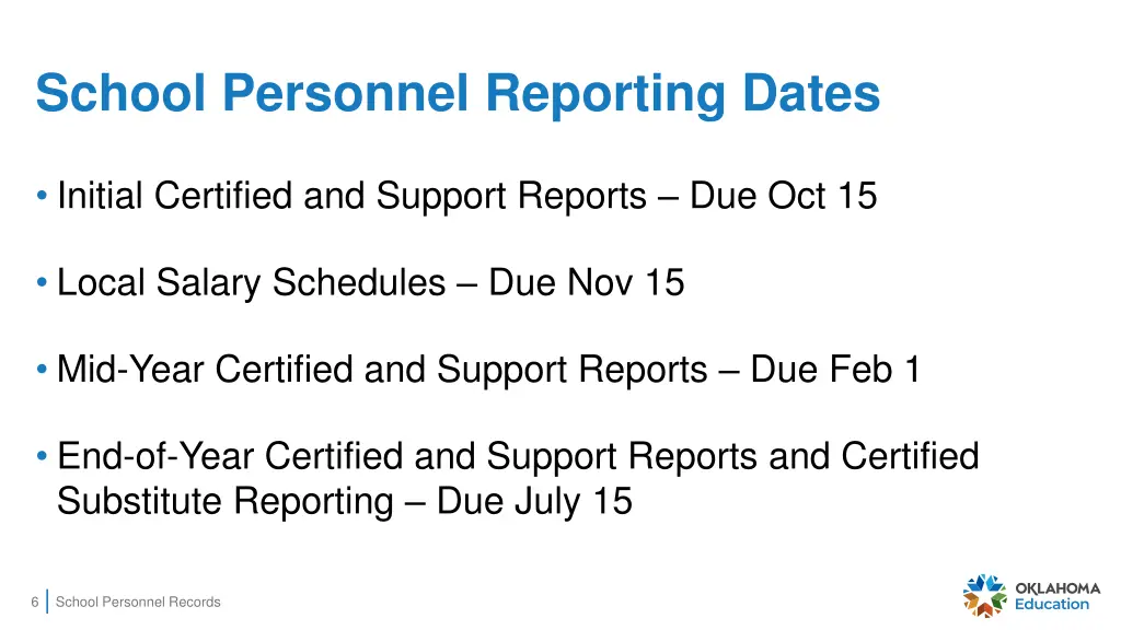 school personnel reporting dates