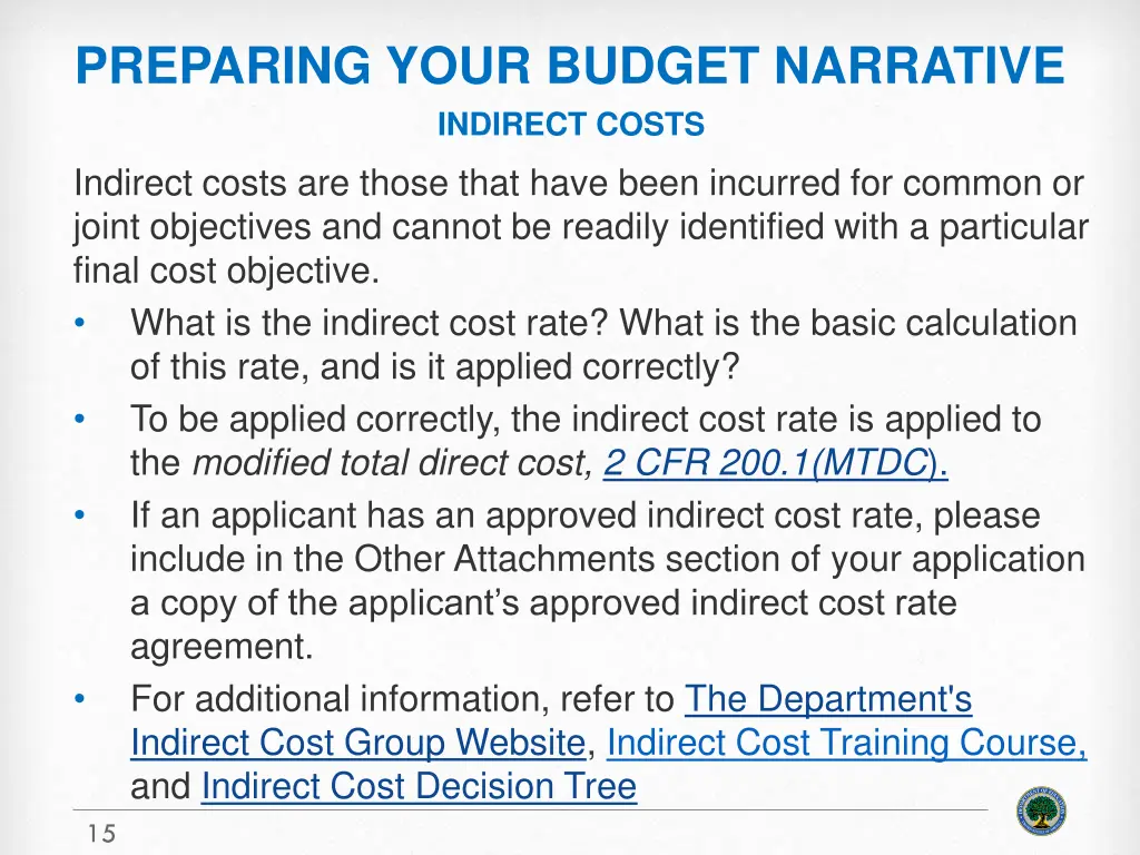 preparing your budget narrative indirect costs