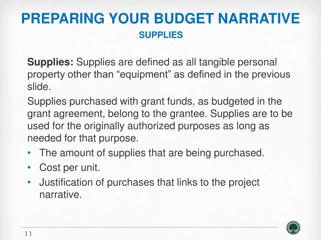 preparing your budget narrative supplies