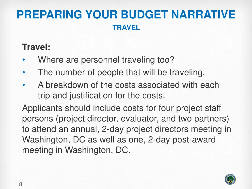 preparing your budget narrative travel