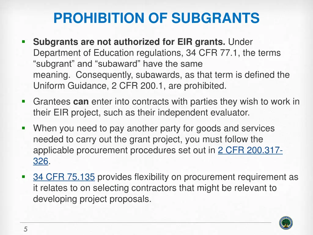 prohibition of subgrants