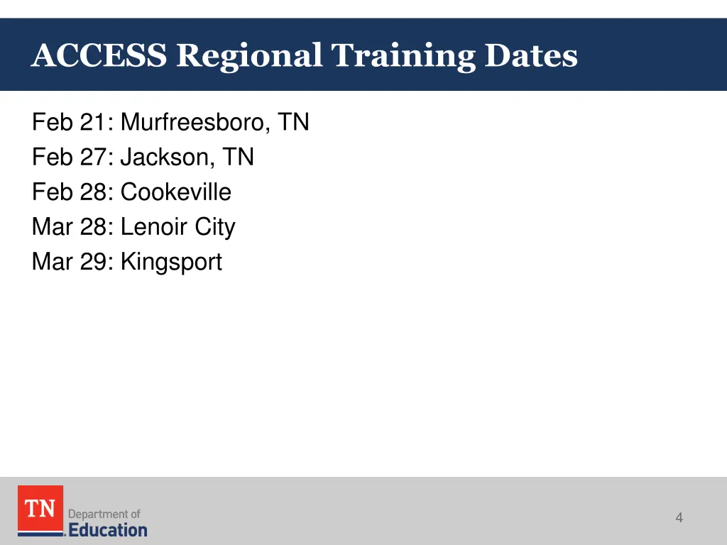 access regional training dates