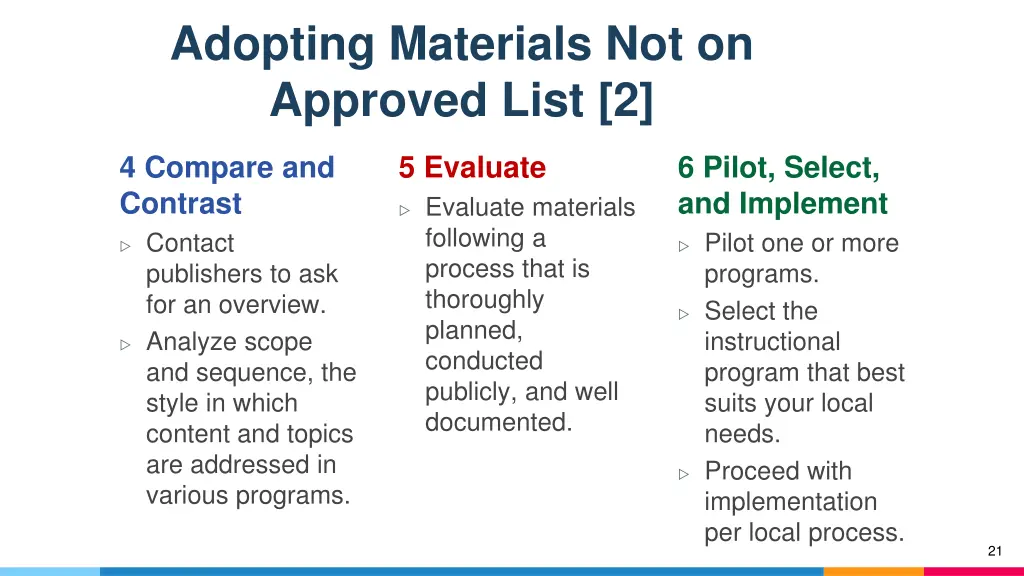 adopting materials not on approved list 2