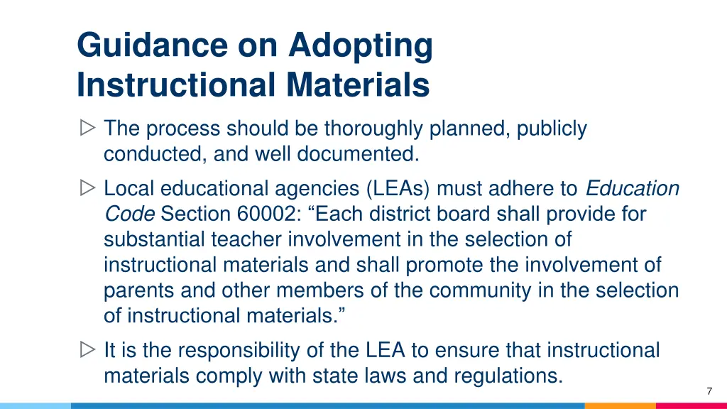 guidance on adopting instructional materials