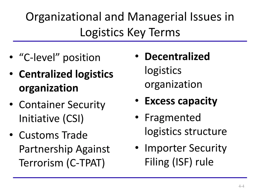 organizational and managerial issues in logistics