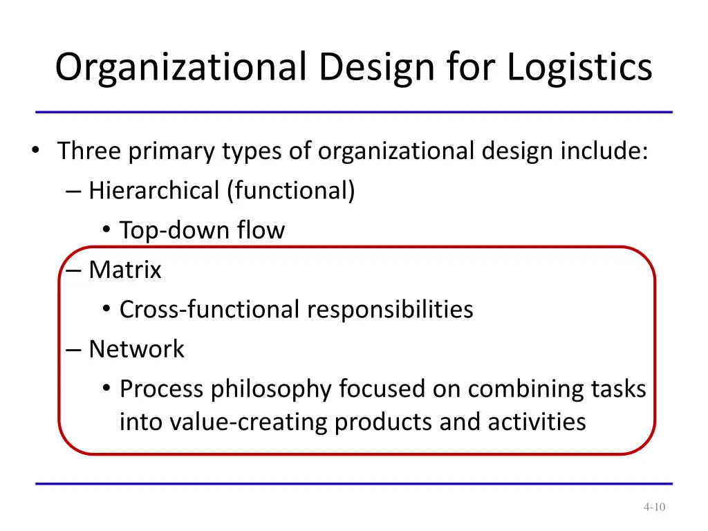 organizational design for logistics