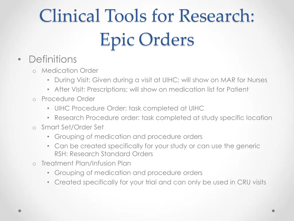 clinical tools for research epic orders