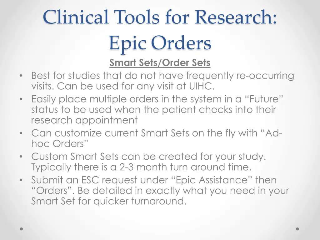 clinical tools for research epic orders smart