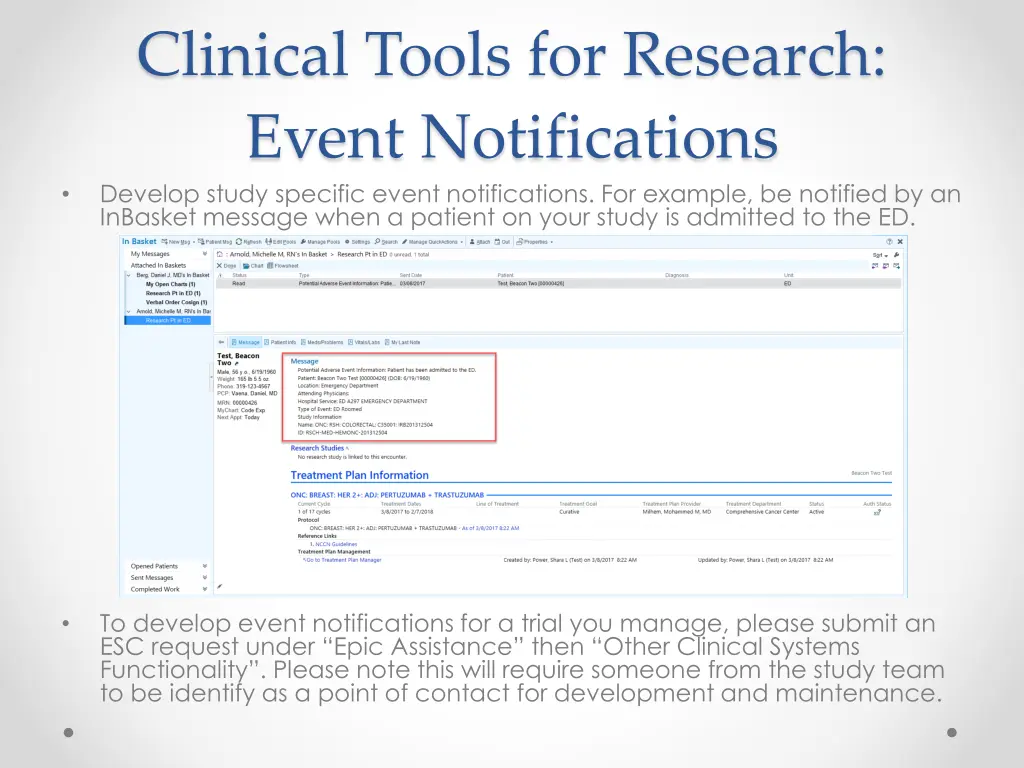 clinical tools for research event notifications