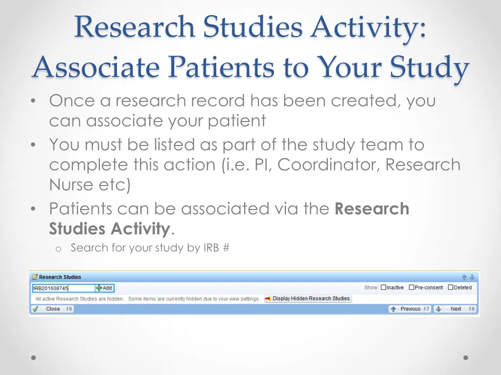 research studies activity associate patients