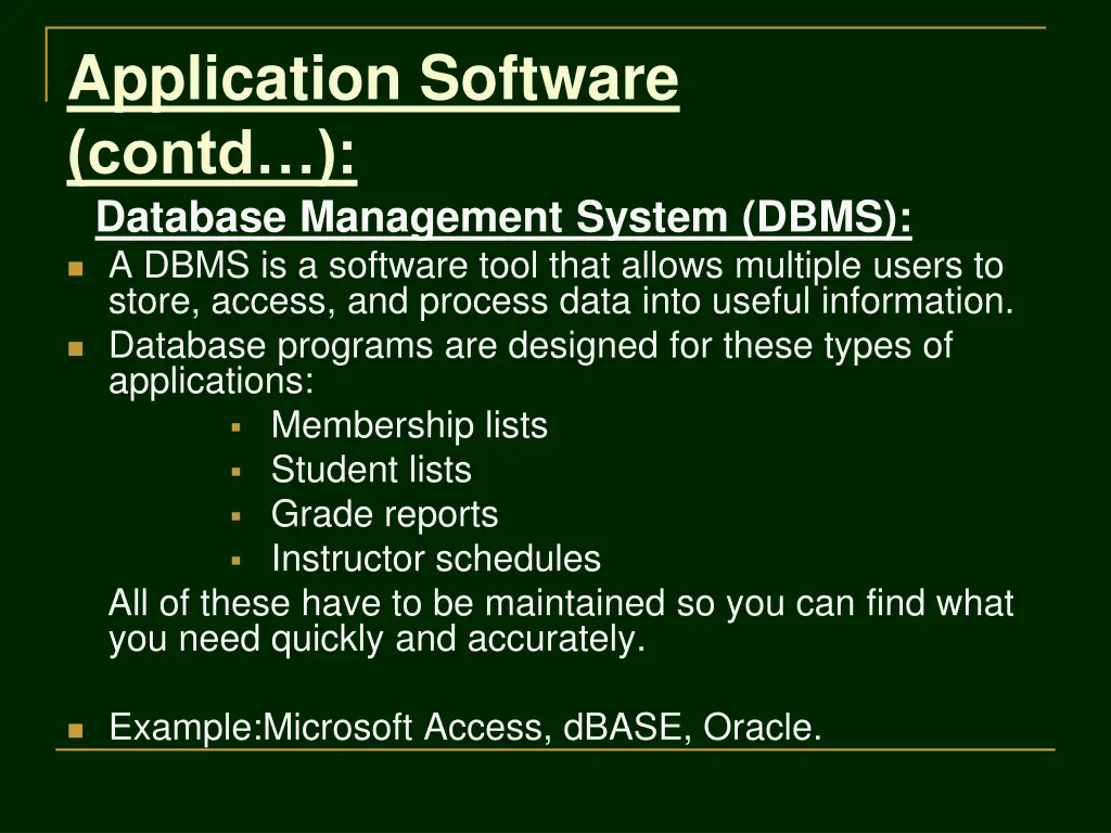 application software contd database management