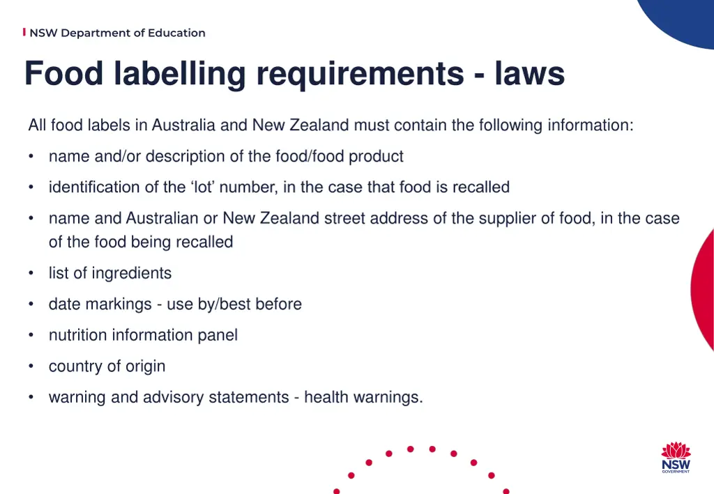 nsw department of education food labelling