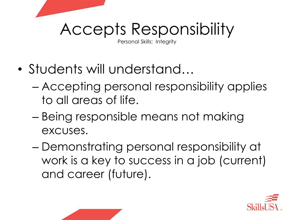 accepts responsibility personal skills integrity 1