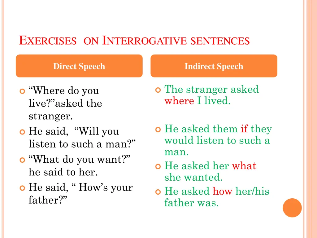 e xercises on i nterrogative sentences