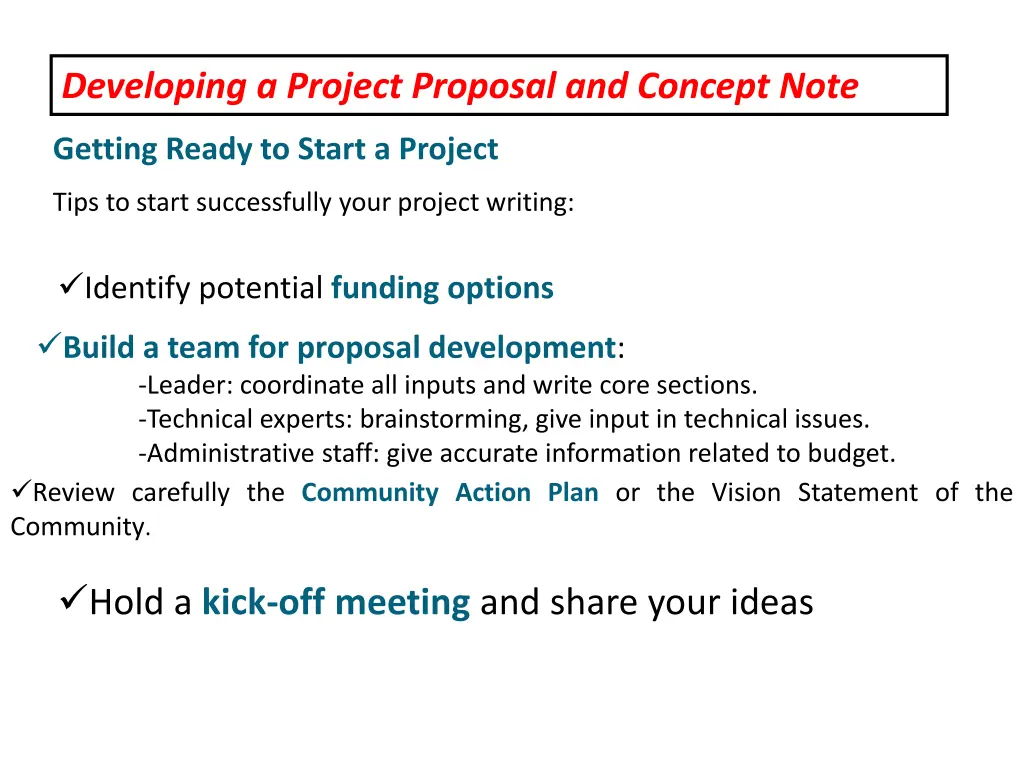 developing a project proposal and concept note