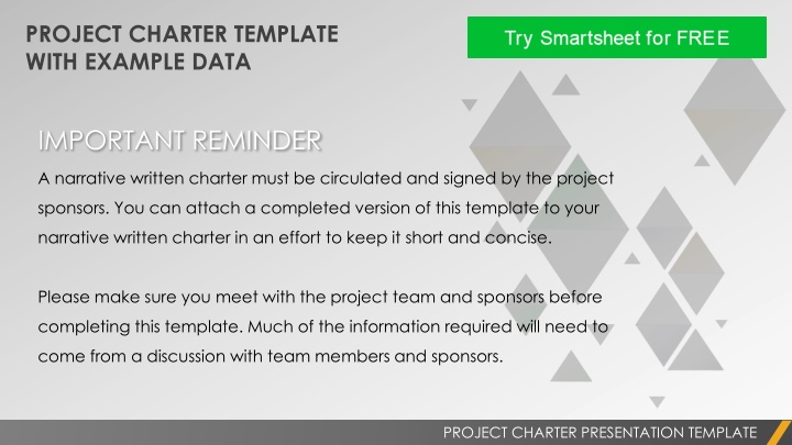 project charter template with example data