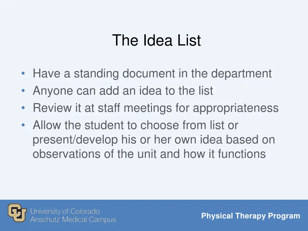 the idea list