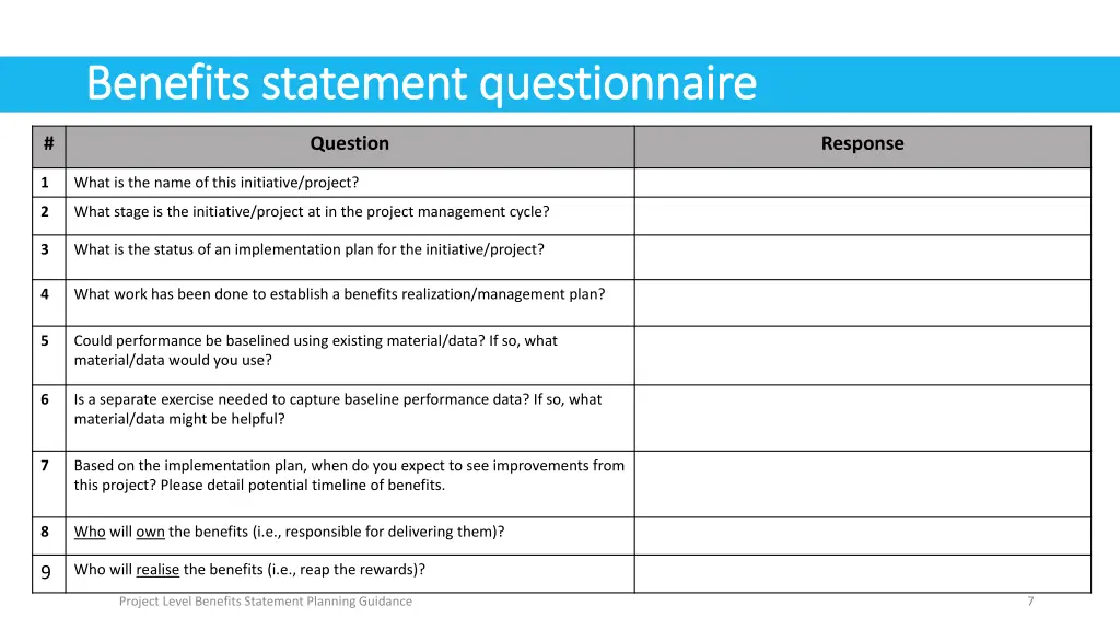 benefits statement questionnaire benefits